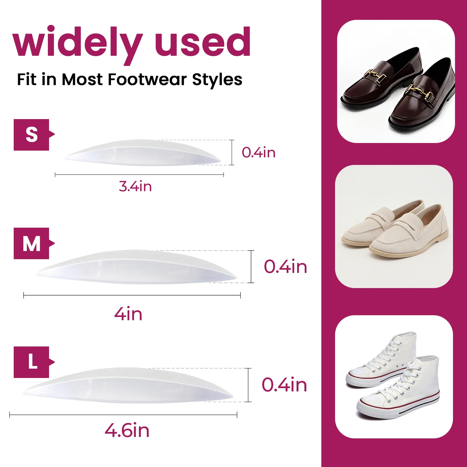 Bukihome Arch Support Inserts for Plantar Fasciitis - Anti Gravity Design - 3 Pairs Adhesive Gel Arch Pads for Women & Men - High Arch Support Insoles for Flat Feet,Relieve Pressure - Large