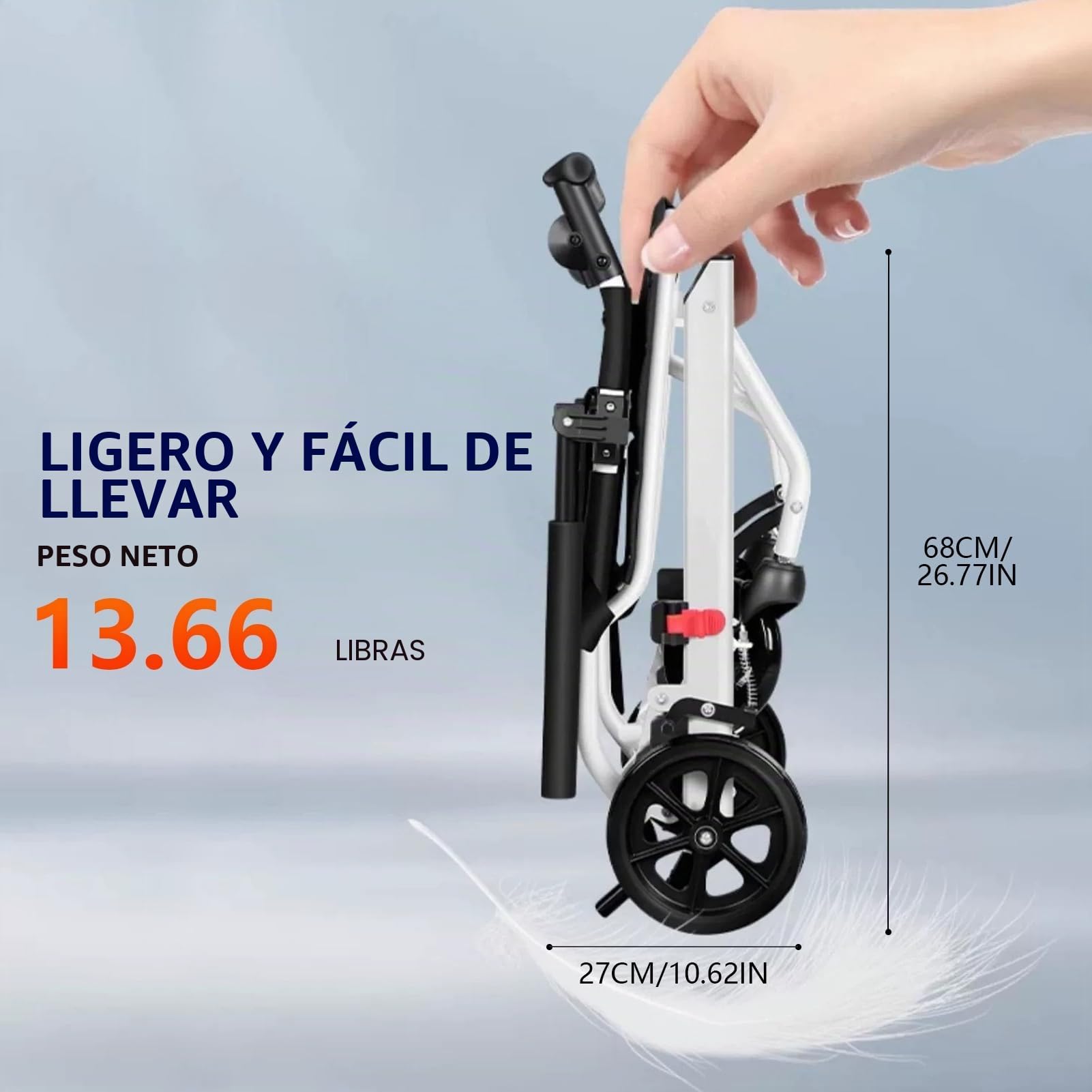 Silla de ruedas de transporte ligera de 14 libras, silla de transporte plegable para adultos mayores, 180 libras, silla de ruedas de viaje de aluminio con ruedas grandes para ancianos, color