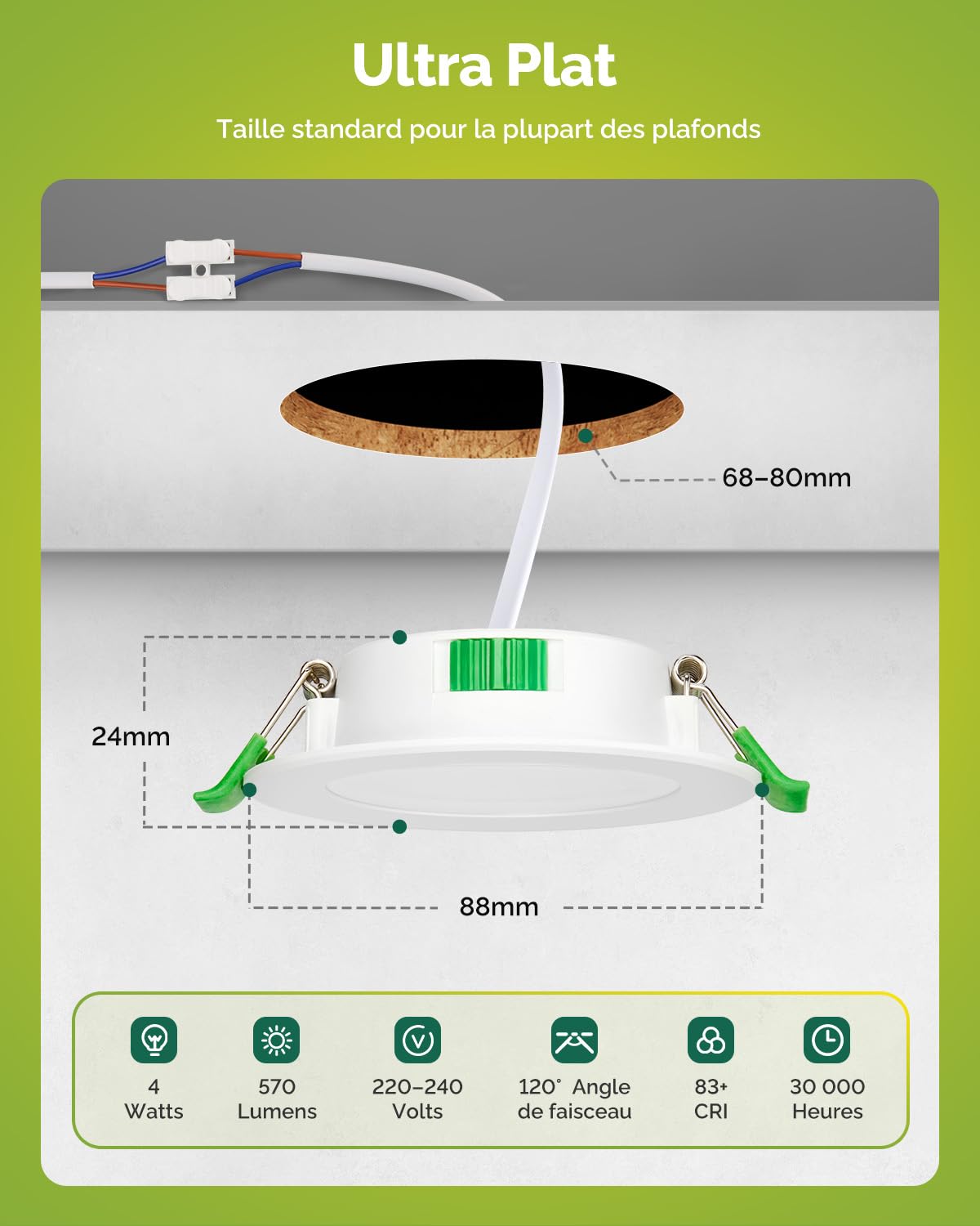 Fondiiz Lot de 6 Spot LED Encastrable 4W, Spots de Plafond Encastré 68mm Blanc Chaud 3000K Blanc Neutre 4500K Blanc Froid 6000K Réglable, IP44 Éclairage Salle de Bain Économie d'Énergie pour Cuisine