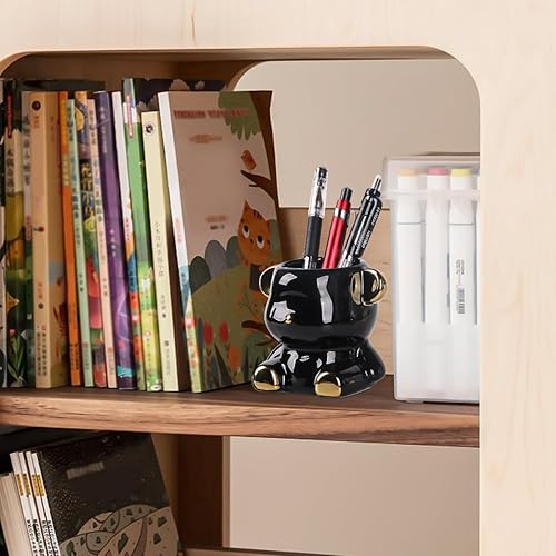 Miniatura 6 de Soporte de cerámica para brochas de maquillaje, lindo organizador de maquillaje de oso, mini organizador de brochas de cosméticos, soporte