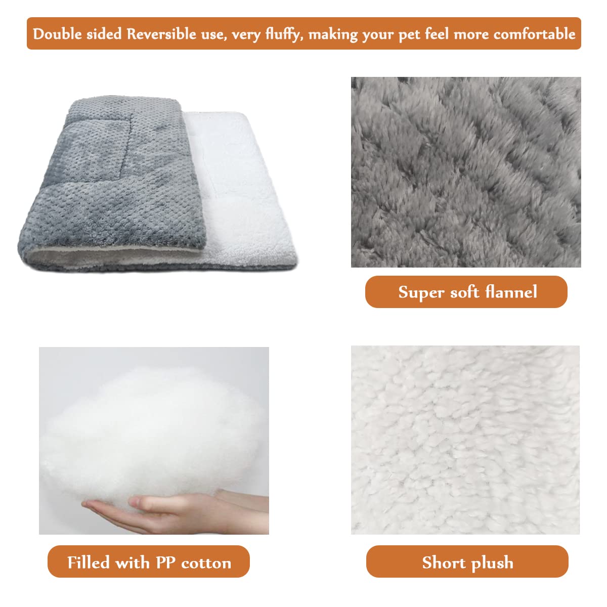 Tapis pour Chiens Réversible Matelas Doux et Confortable Tapis de Cages Chats Portable Coussin de Voyage Lavable Couverture de Chien aux Petits, Moyens et Grands Chiens, Clair Gris (50x40cm)
