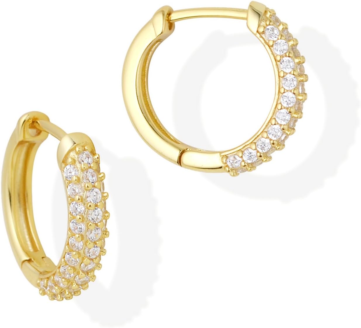 Cubic Zirconia Hoop Earrings for Women 14K Gold Plated Sterling Silver Huggie Earrings