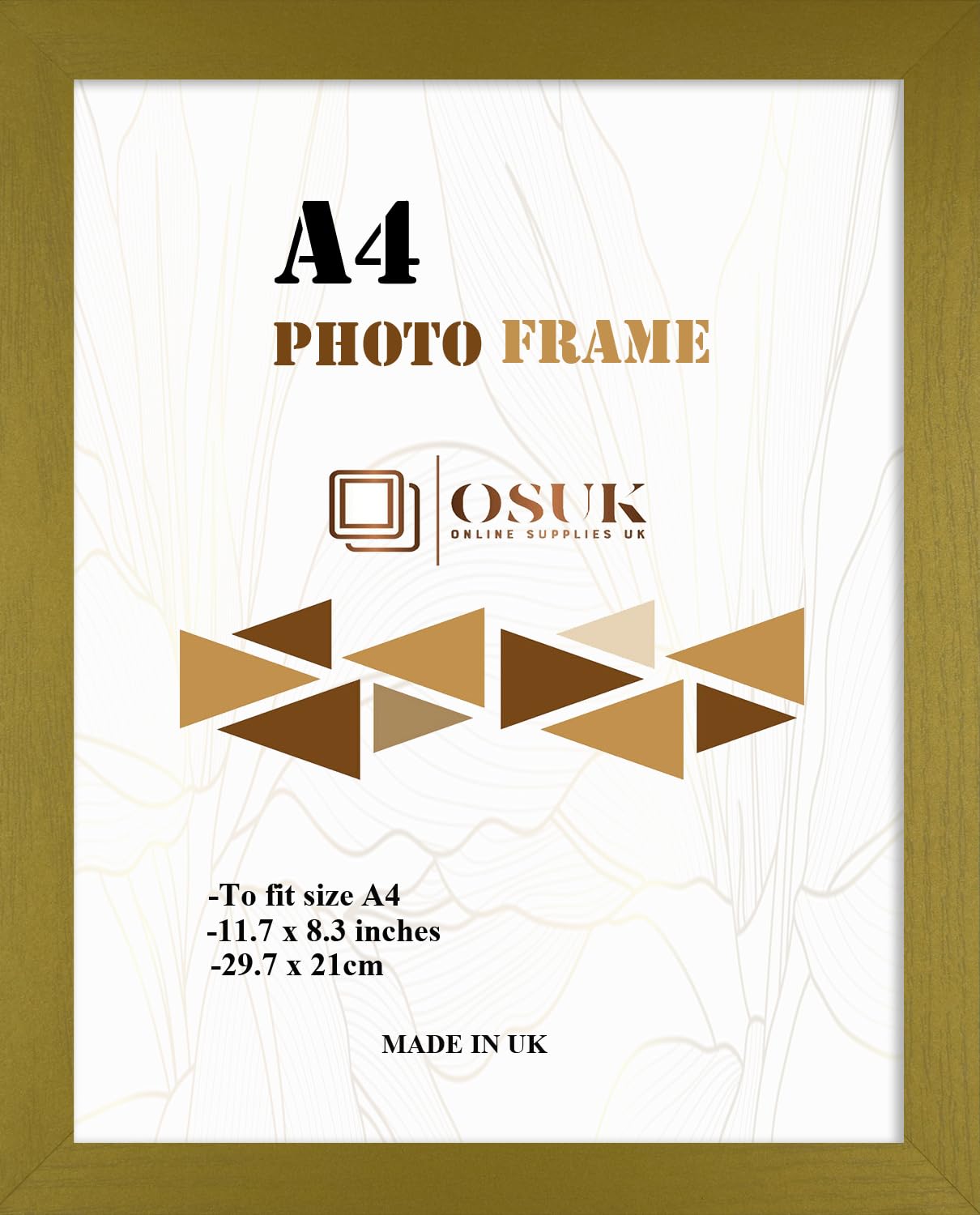 OSUK A4 Frame Gold In Size 21 x 29.7 cm Frame Certificate A4 Photo Frame with Clear Perspex Front & Wall Mounting to Hang Portrait or Landscape (Gold)