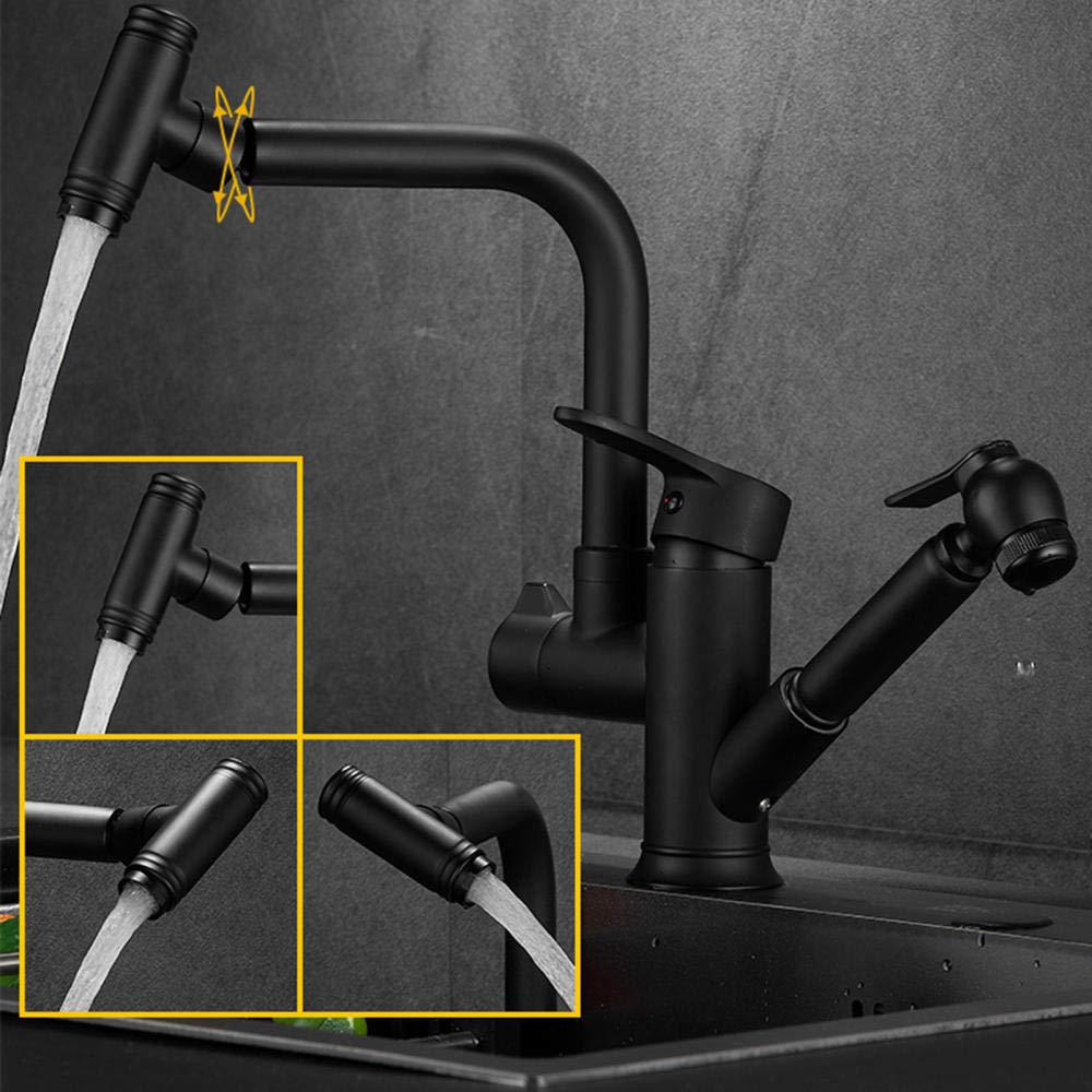 Grifos mezcladores for Fregadero de Cocina, Grifo de Cocina extraíble de latón, Giratorio de 360 ​​°, frío y Caliente, con Pistola rociadora, Grifo de Cocina retráctil, Negro