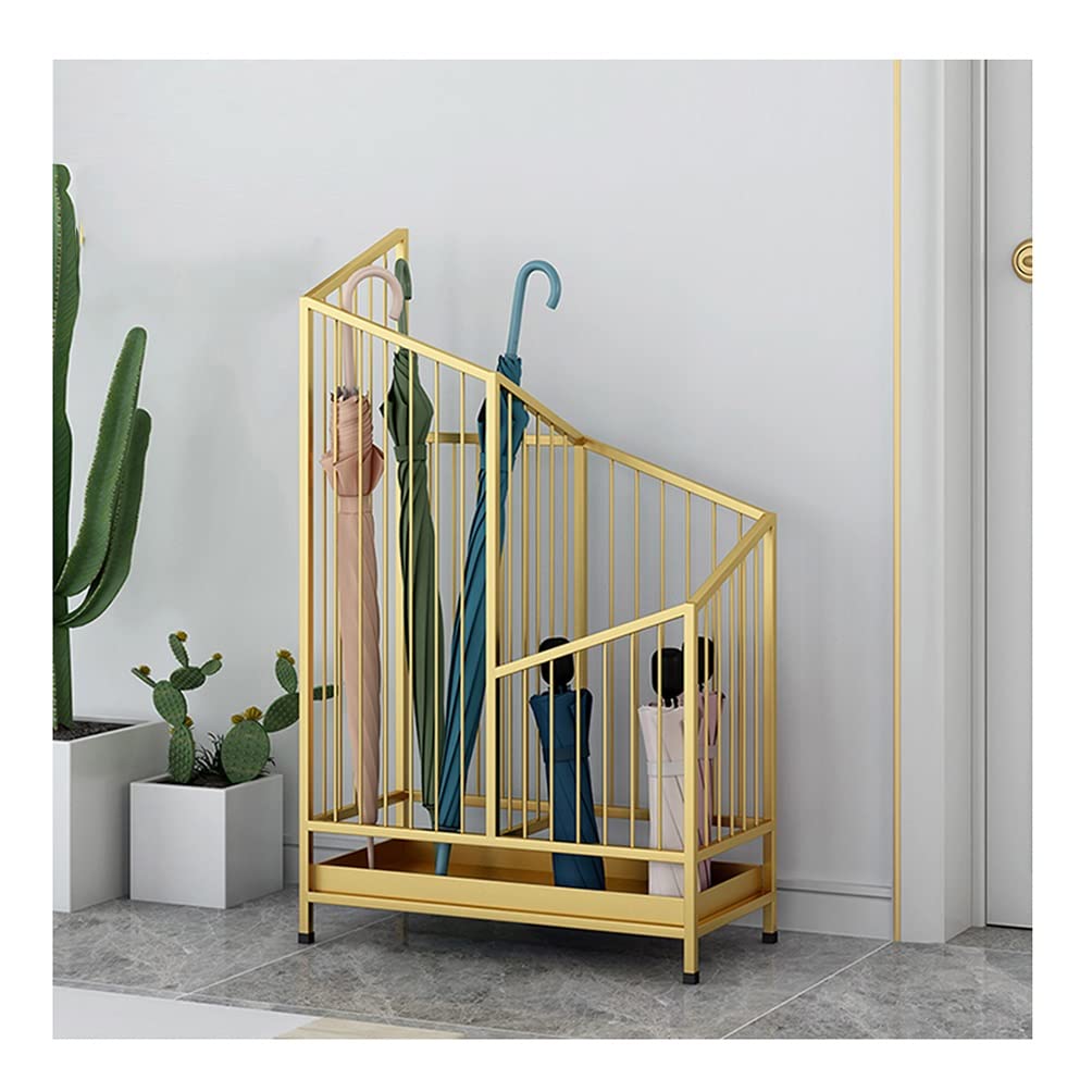 GHHVFEC Commercial Umbrella Stand for 25 Umbrellas, Ideal for Entryway or Hallway, Features Mobile Drip Tray, Elegant Gold Design, Perfect for Businesses and Home Use.
