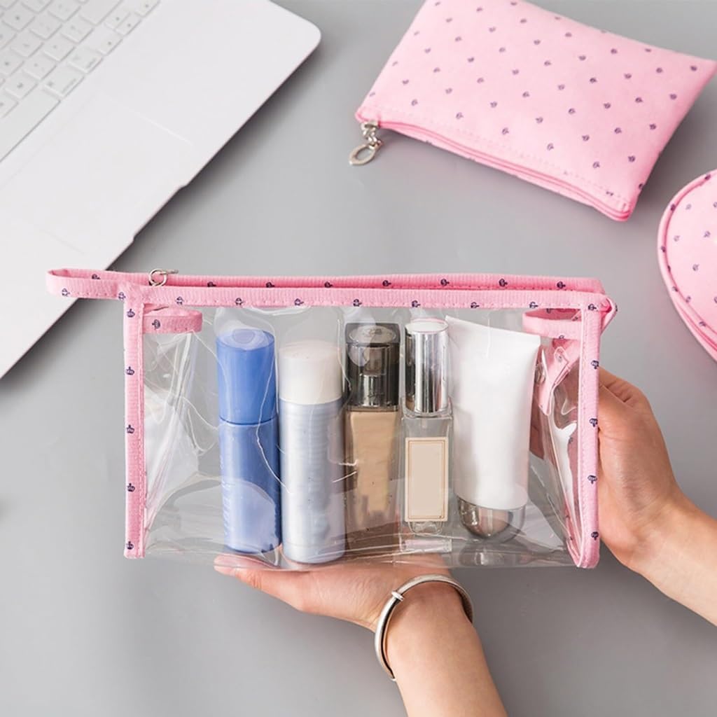 Bolsas de Lavado, Paquete de 3 Bolsas de Maquillaje de Tela Oxford de PVC Transparente, Aseo y Almacenamiento de Viaje, Multicolor(BLU)