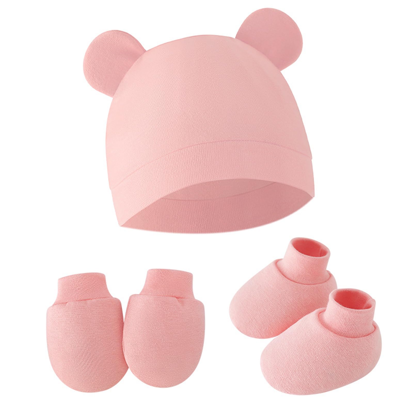 Lokorus Newborn Beanie Hats Mittens Foot Cover Set Autumn/Winter Newborn Cotton Baby Caps Gloves Foot Covers Set for Unisex Infants Pink