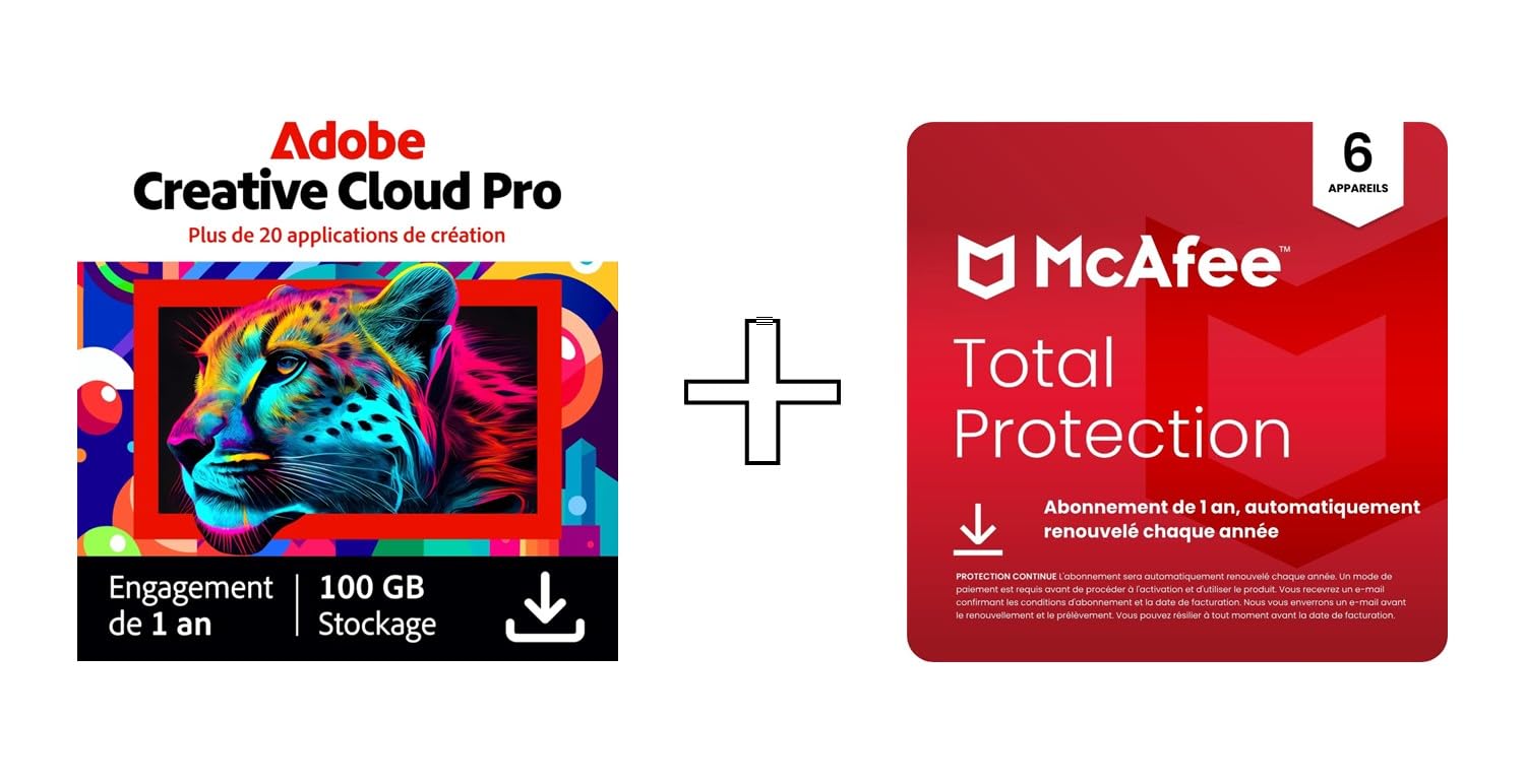 Adobe Creative Cloud Pro & McAfee Total Protection 2026 (Renouvellement automatique) |6 appareils | 12 Mois | Téléchargement
