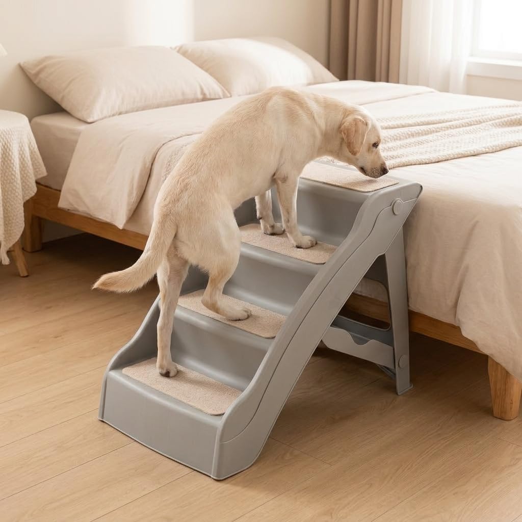 per Animali Domestici con Gradini Rivestimento in Tessuto Antiscivolo con Imbottitura Telaio Leggero Richiudibile in Polipropilene Adatta per Cani, Grigio, Rinforzato e ispessito