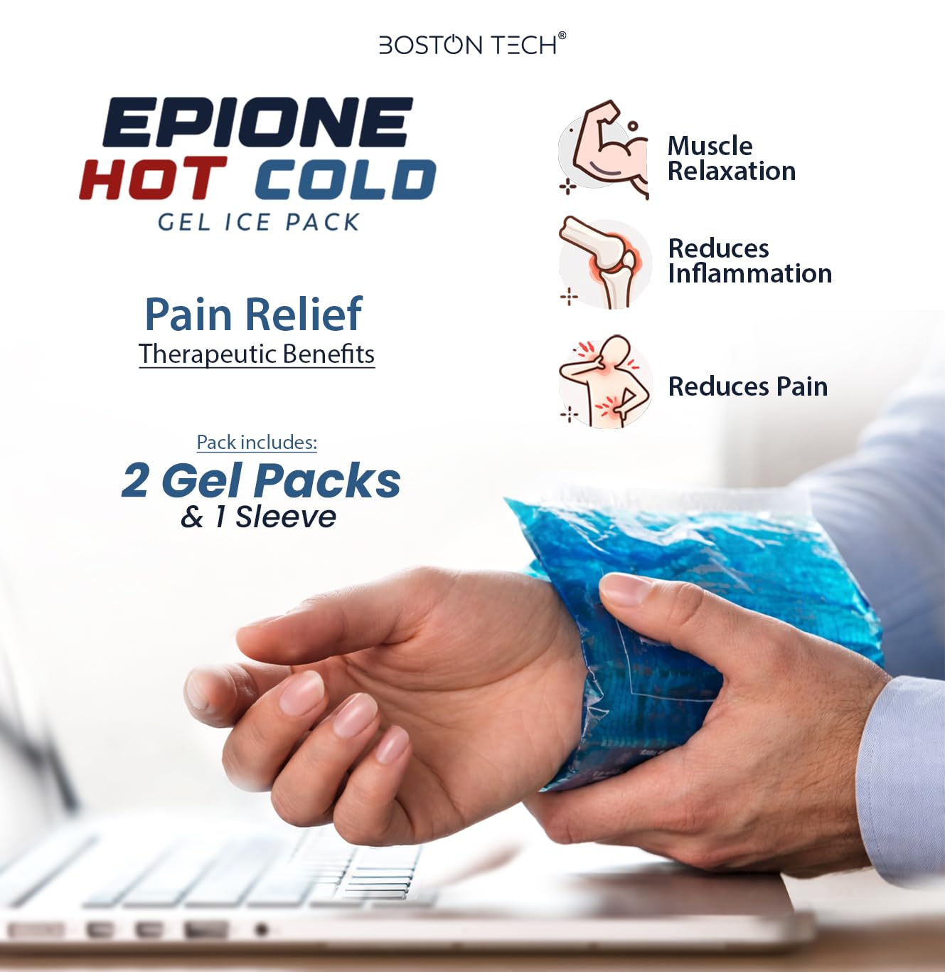 Boston Tech REMEDY Torba żelowa na ciepło i zimno z wielopozycyjnym pokrowcem, idealna terapia na urazy, regenerację mięśni, fizjoterapię i do użytku domowego (2 sztuki)