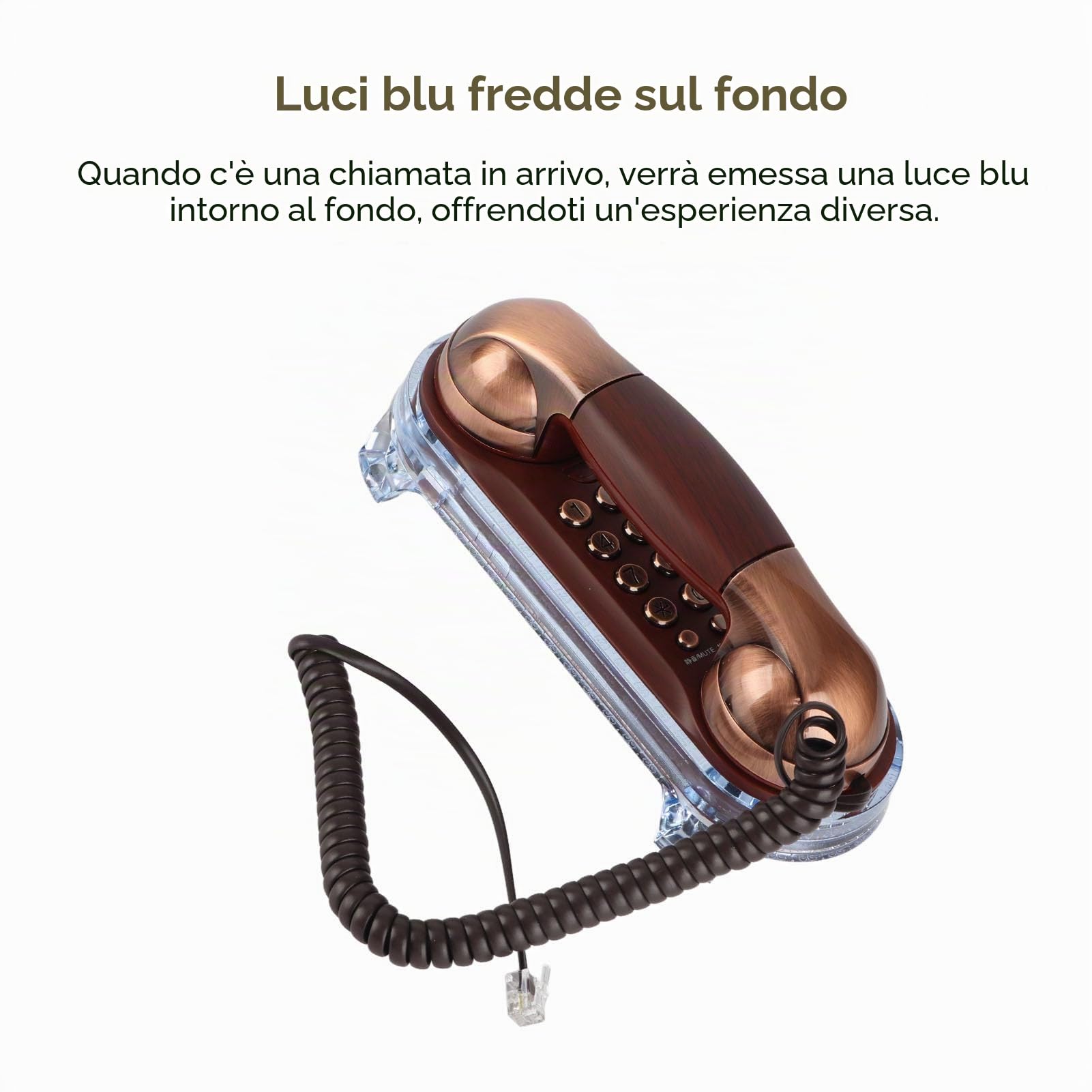 VBESTLIFE Telefono Antico fissato al Muro, Telefono di Rete Fissa con Retro Cavo in Metallo con Luce Inferiore(Rame Rosso)