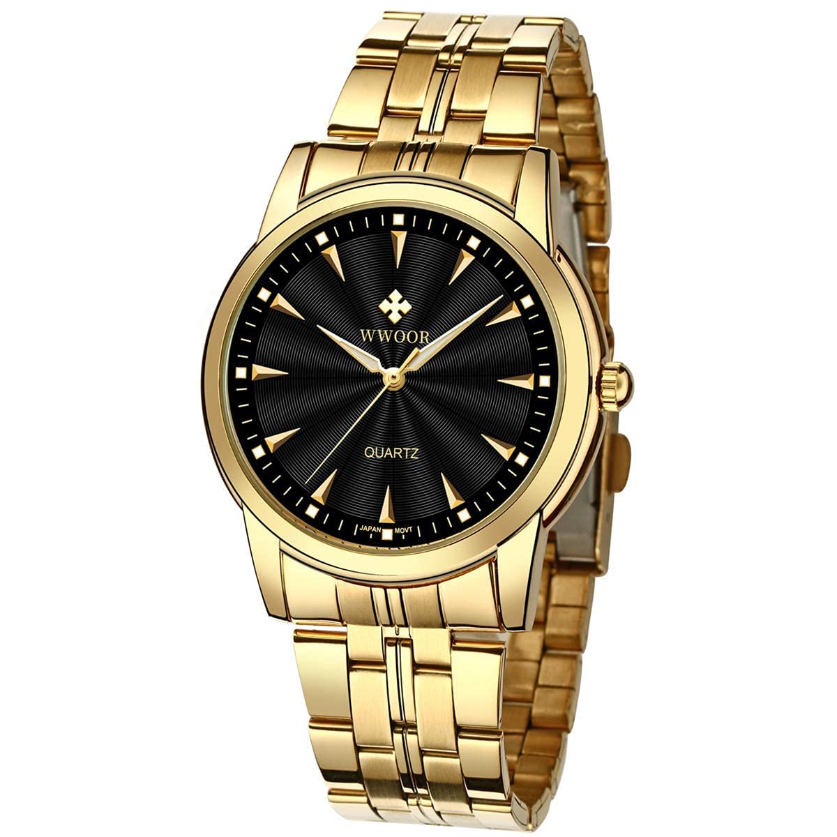 Mens Analog Quartz Gold Watch Gold Stainless Steel Watches for Men Fashion Wristwatch Waterproof Watch(Gold Black) (B07WD248ZQ) Amazon Price History, Amazon Price Tracker