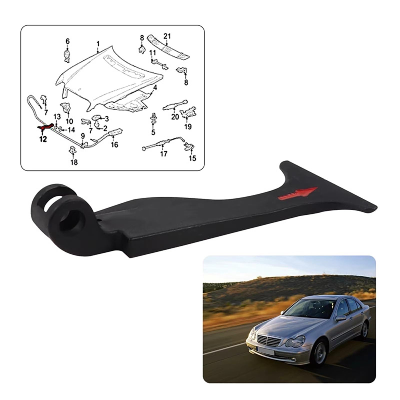 Manija Capo Compatible Con Benz Para C240 ​​2003 2004 2005 Manija De Liberación Del Capó Correa De Tracción De La Parrilla Delantera Accesorios Del Automóvil OEM: 203 887 04 27
