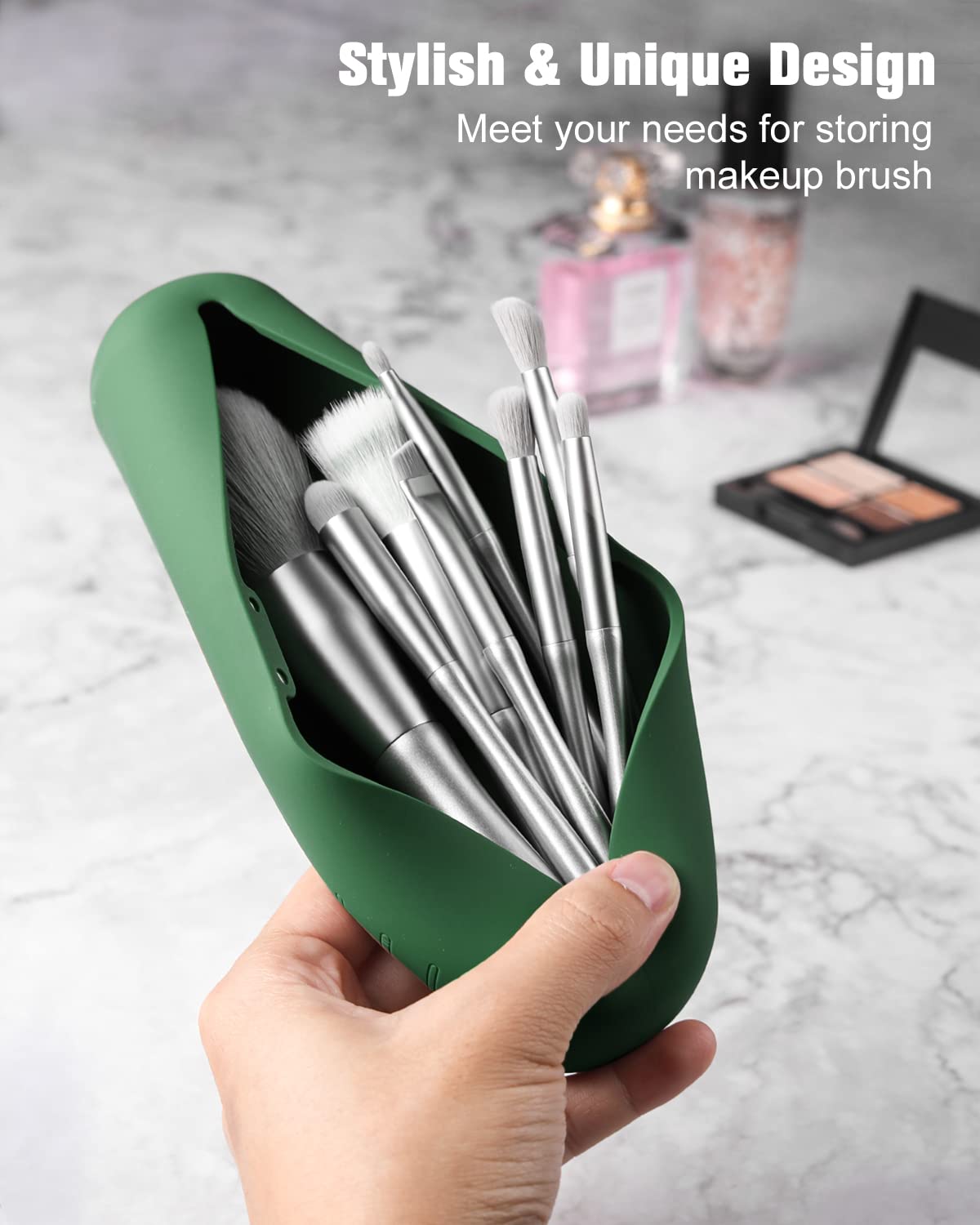 FERYES Makeup Brush Holder, Magnetic Anti-fall Out Silicon Portable Cosmetic Face Brushes Holder, Soft and Sleek Makeup Tools Organizer for Travel- Green : Beauty & Personal Care