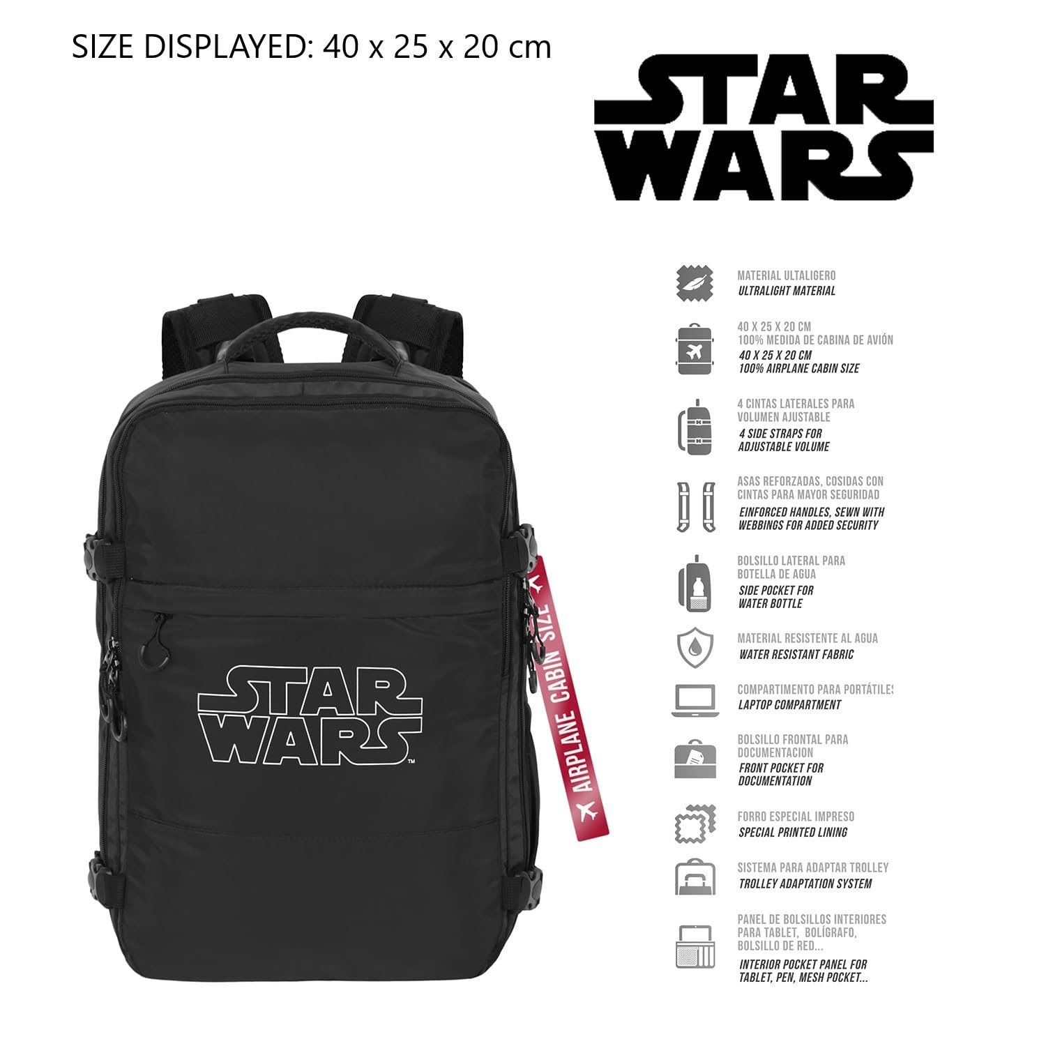 Star Wars Plecak unisex Mercury Cabin Bag (1 szt.), Czarny Star Wars, Underseat 40x20x25cm, Plecak Mercury