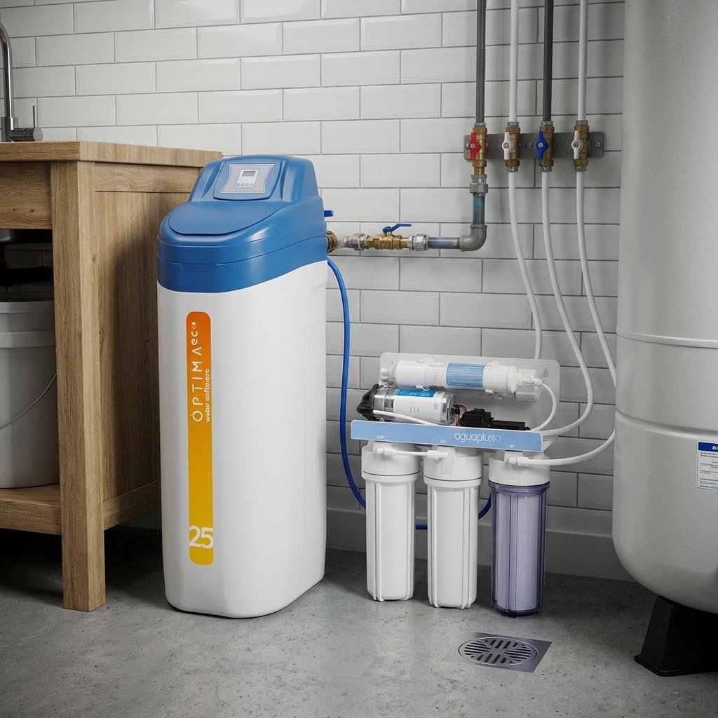 Suinga Descalcificador 25L + Ósmosis 5 etapas | Agua sin cal | Hasta 8 personas | Fácil instalación | Alto rendimiento | Con grifo y accesorios incluidos |