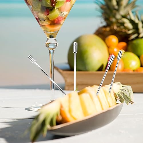 Miniatura 5 de 8 púas de cóctel de acero inoxidable, palillos de cóctel de acero inoxidable, pinchos de cóctel de metal reutilizables, aperitivos de olivas,