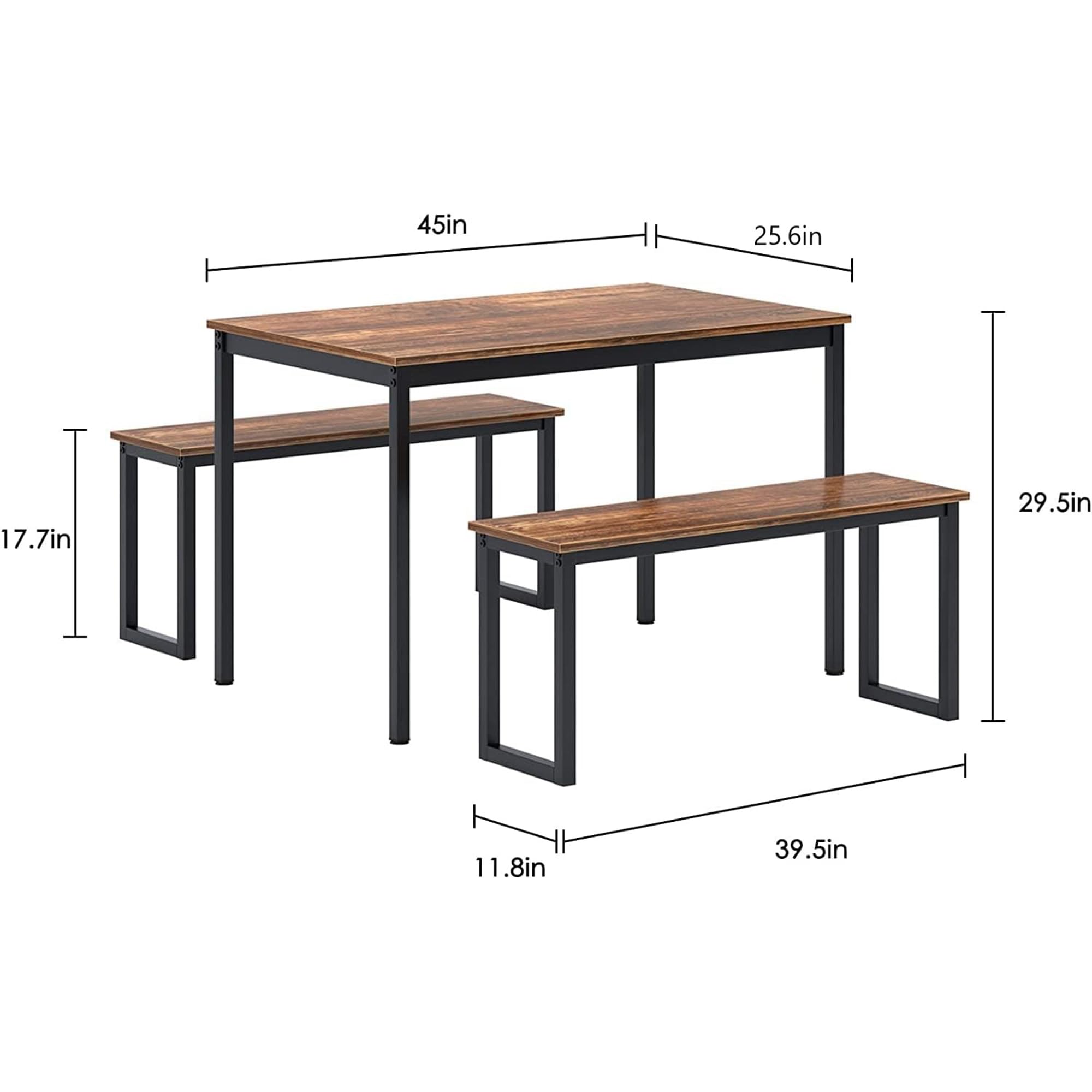 soges 3 PCS Dining Table Set for 4 with 2 Benches, Soho Dining Table and Chairs Set, Industrial Kitchen Table and Chairs Kitchen Breakfast Table Set, Dining Set with Metal Frame,CZJYB-yzld01-CA — view 5