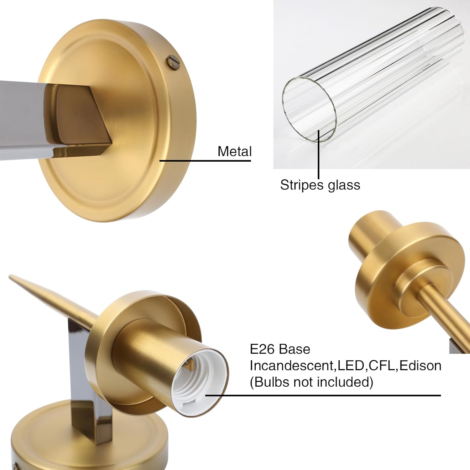 PERMO Vintage Antique Sconces Brass Gold Single Wall Sconce Light Fixture with 2.8" Cylindrical Clear Glass Shade for Living Room Home Office Entryway