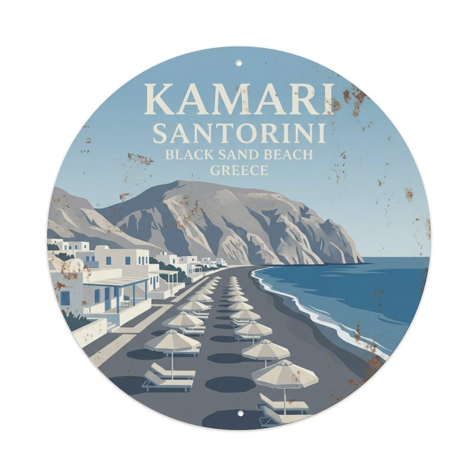 Galvaxio Style Vintage Travel Kamari Santorini Beach 1 Metal Tin Sign