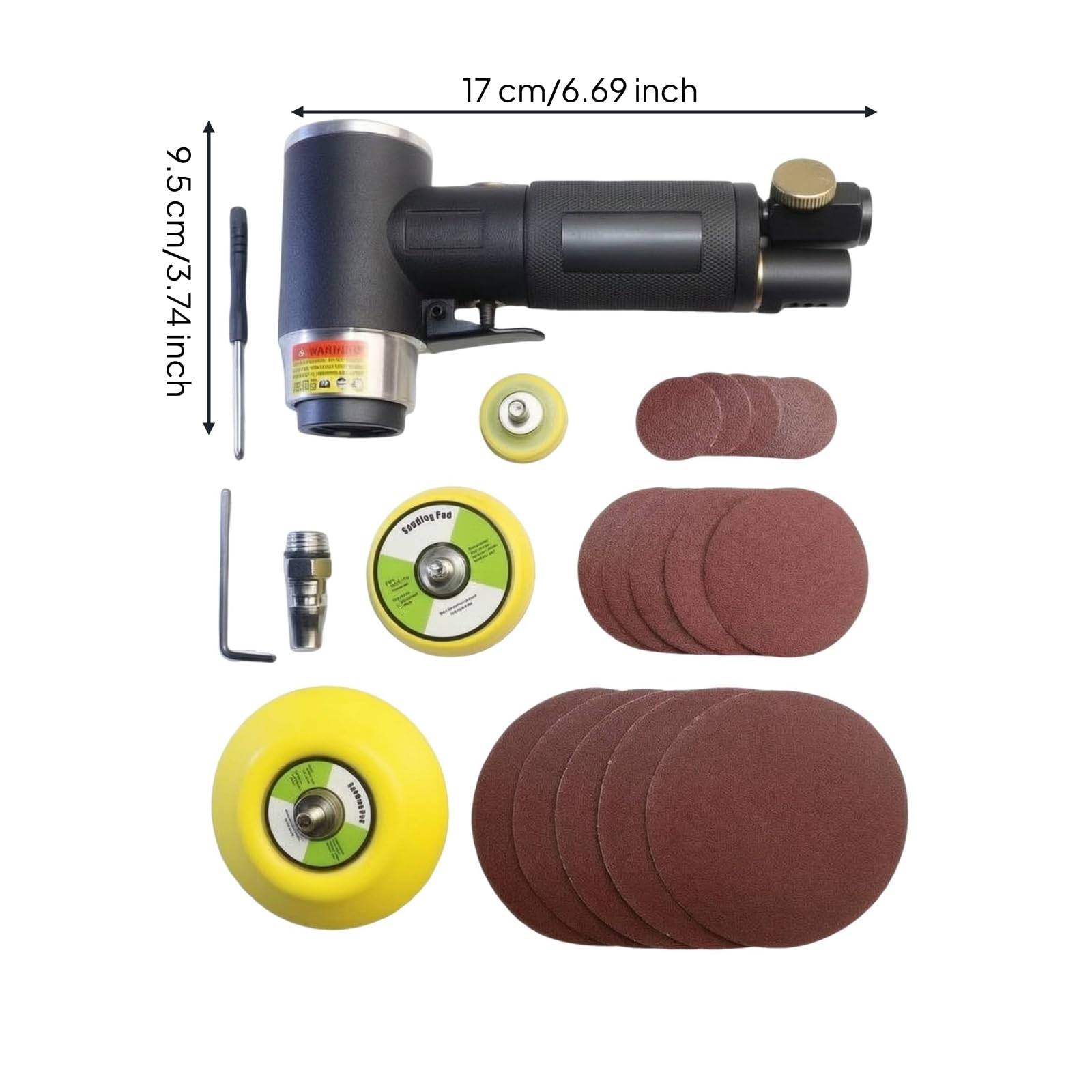 Druckluft-Winkelschleifer pneumatisch Druckluft-Schleifer handlich Stabschleifer mit Schleifteller für Heimwerker, Werkstatt, Garage, Schwarz, Hochwertig, Exzentrisch
