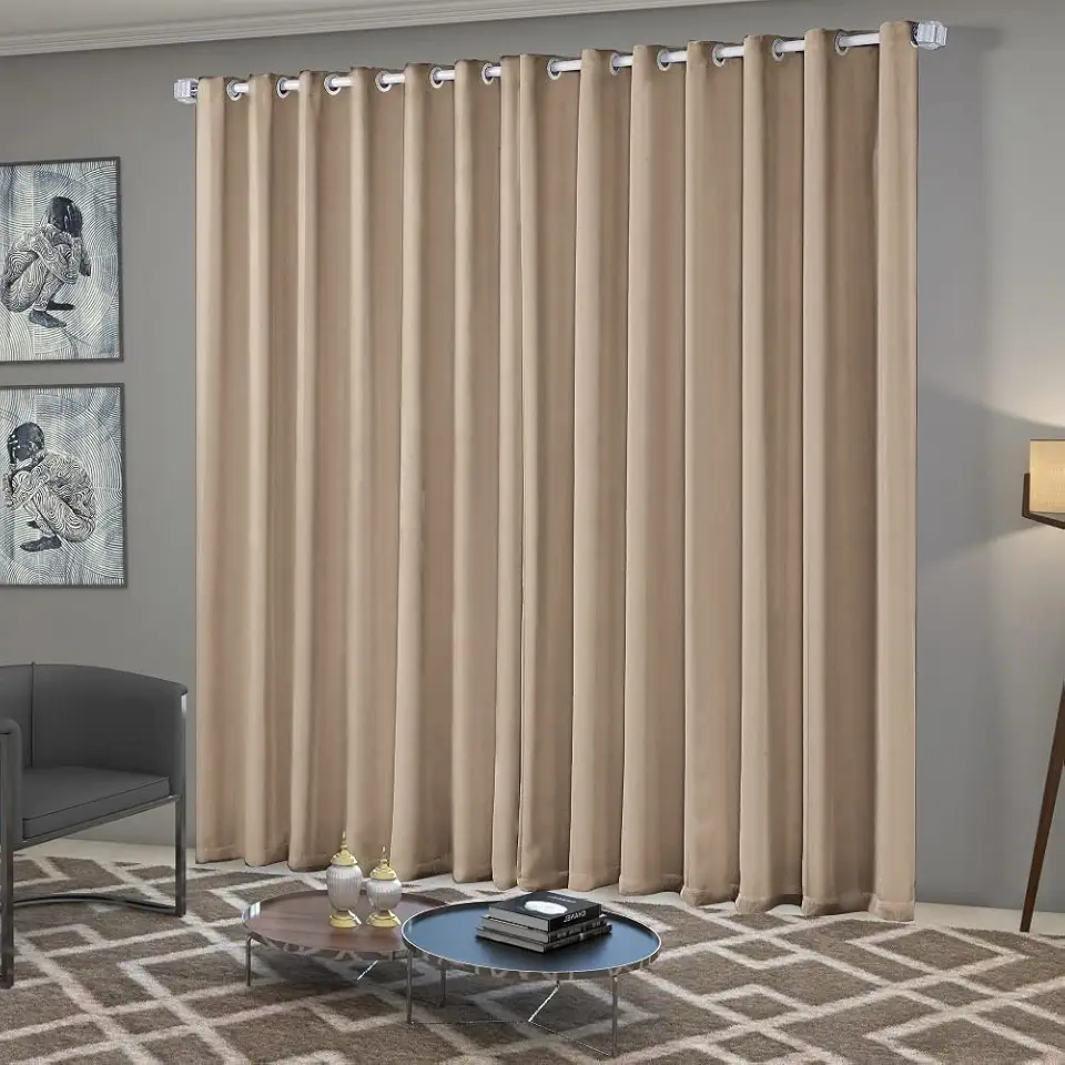 Cortina Blackout/Blecaute Quarto/Sala em Tecido 3,00m x 2,50m com Ilhós Cromado Solaris - Avelã