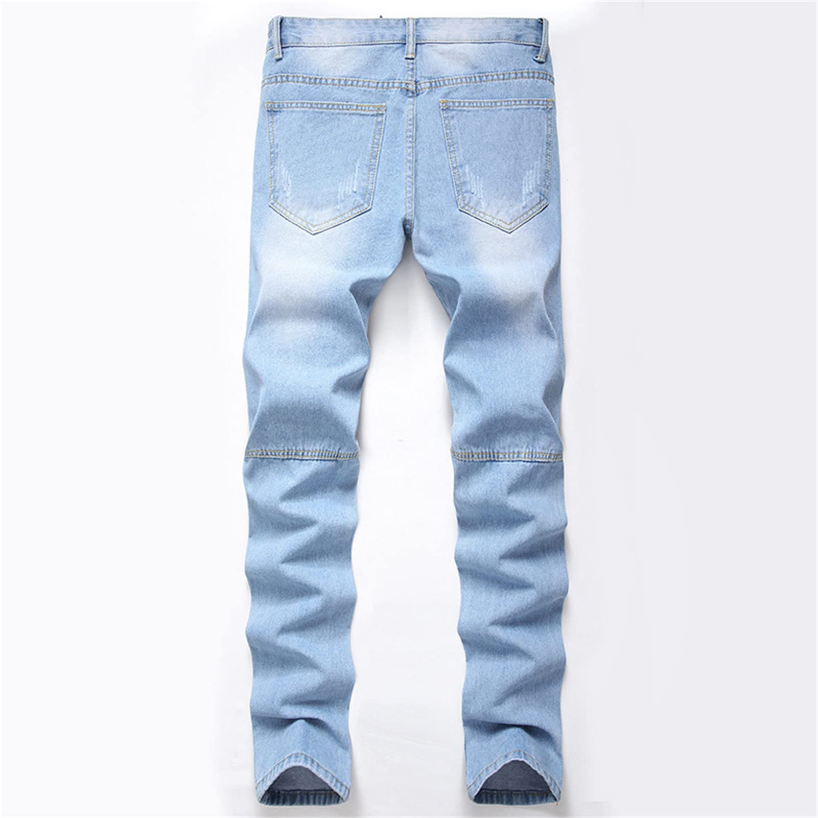 Maiyifu-GJ Men's Slim Ripped Washed Jeans Regular Fit Straight Leg Distressed Denim Pants Casual Destroyed Jean with Hole (Light Blue,34)