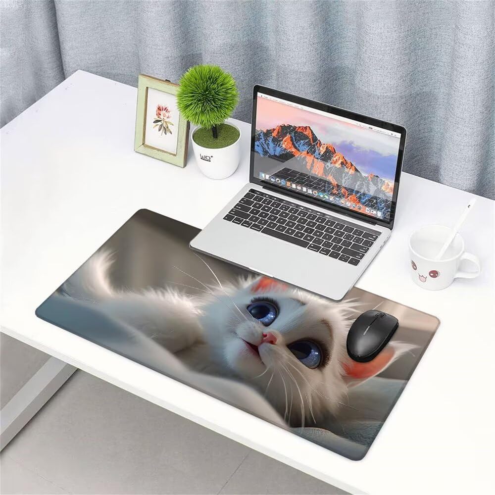 Podkładka pod mysz XXL biała pod biurko do gier akcesoria do klawiatury podkładka pod mysz rozszerzona podkładka dla kota duża mata do gier 1400 x 600 x 3 mm ochrona na biurko z gumową podstawą
