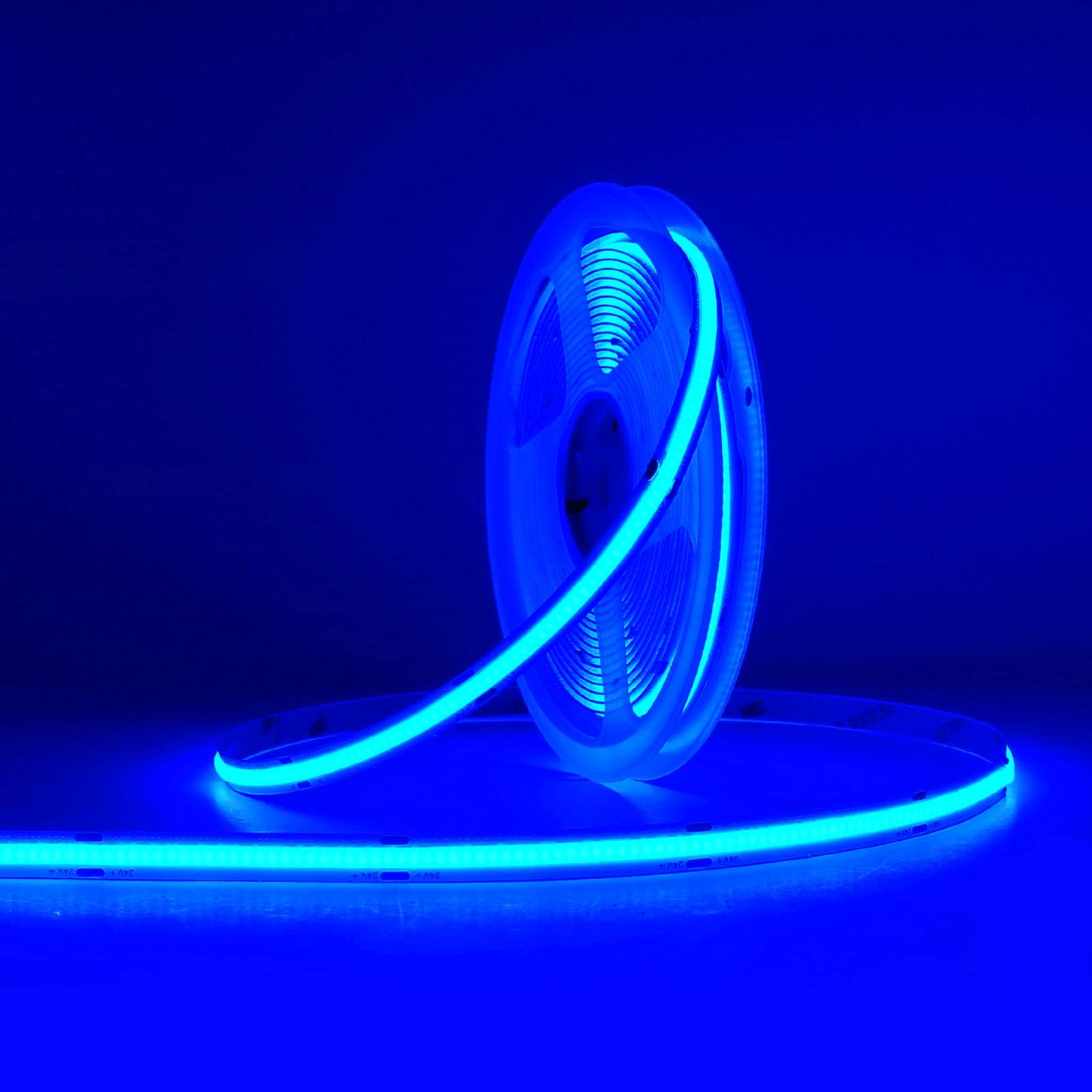 MALIIGAZA 8mm COB LED Strip Light, 5m 24V Blue Dotless COB Light Strip, 480LEDs/M High Density Dimmable Cuttable LED Light Strip for Indoor Home Decor (Without Power Supply) — image 1
