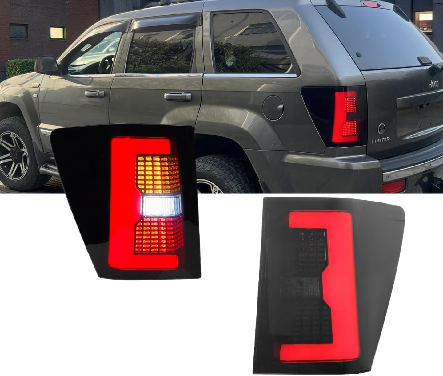 Full LED Tail Lights for 2005–2006 Jeep Grand Cherokee, Plug & Play Taillight Assembly Brake & Reverse Rear Lamps (Red)