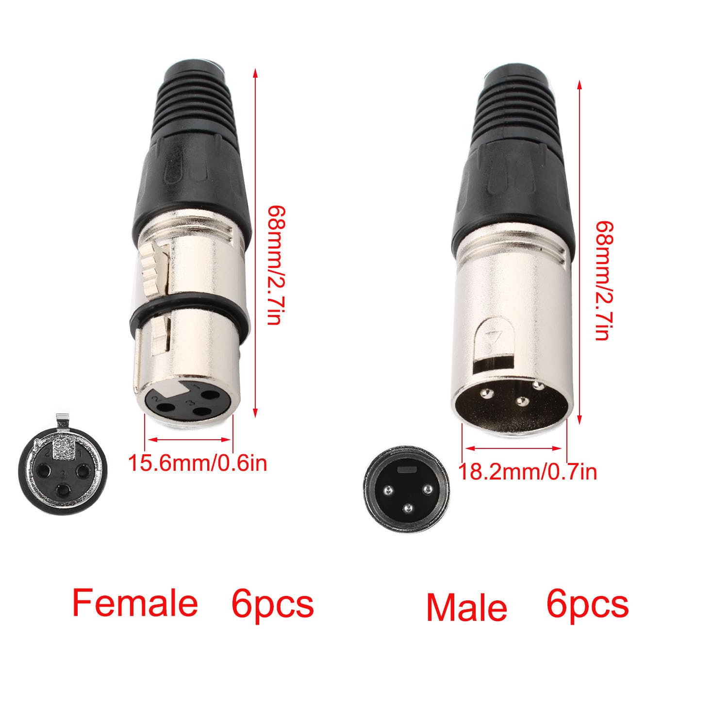 RUNCCI-YUN 12PCS 3 Pin XLR Solder Connector,6 Male and 6 Female Mic Plug,Microphone Audio Socket,XLR Male Female Connector Solder Microphone Plug Jack Stereo - Image 2