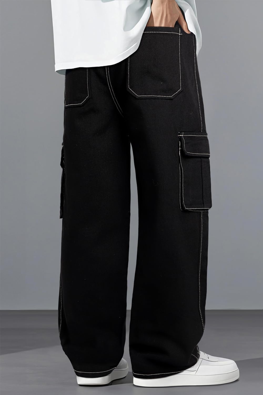 Mens Baggy Jeans Elastic Waisted Denim Pants for Men with Drawstring Streetwear - Image 3