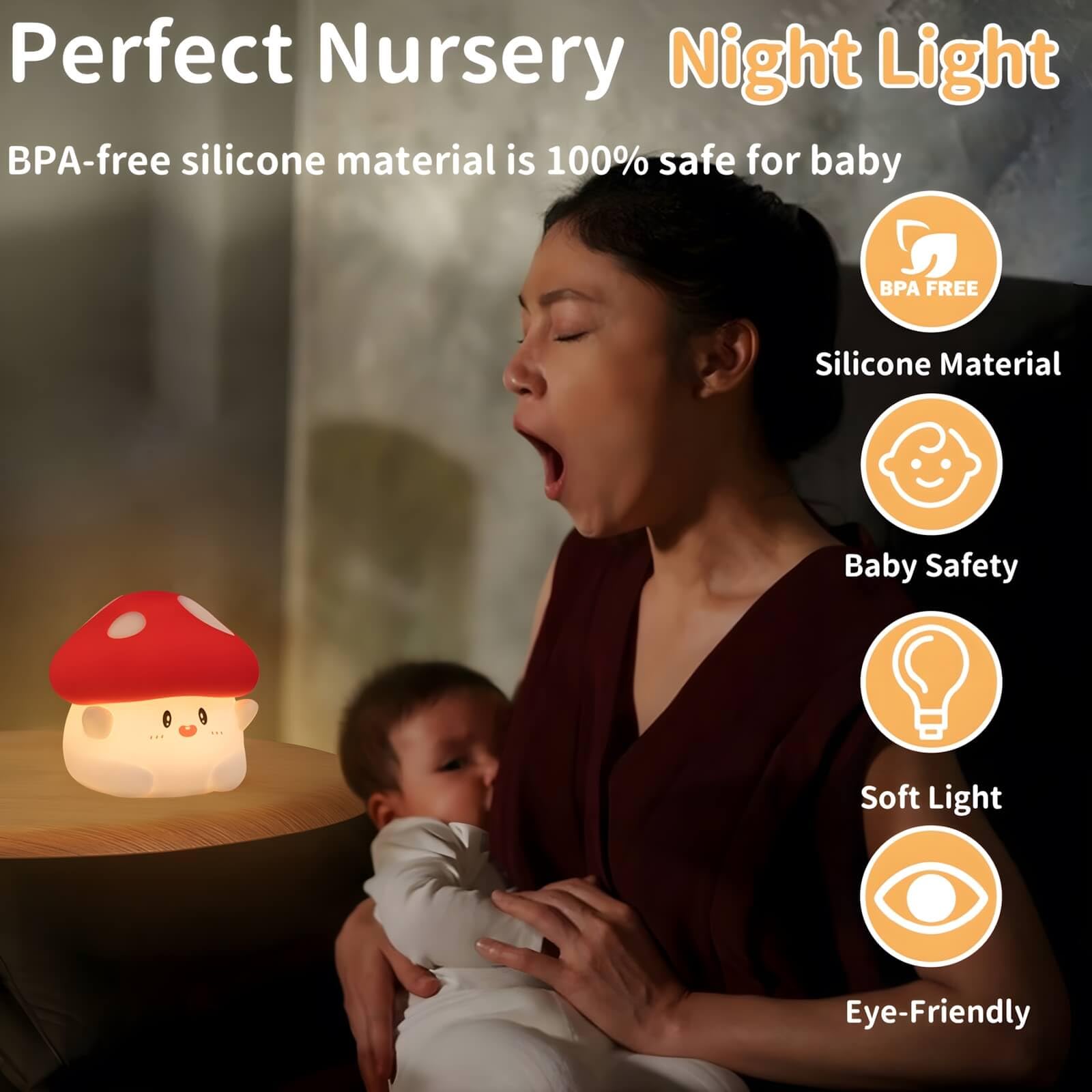 Lampada in silicone a forma di fungo, luce notturna a forma di fungo con timer, morbida luce dimmerabile per la cameretta dei bambini, luce notturna portatile a LED ricaricabile, decorazione