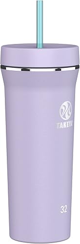 Takeya Vaso aislado de acero inoxidable con tapa con pajilla 32 onzas morado Vivacity