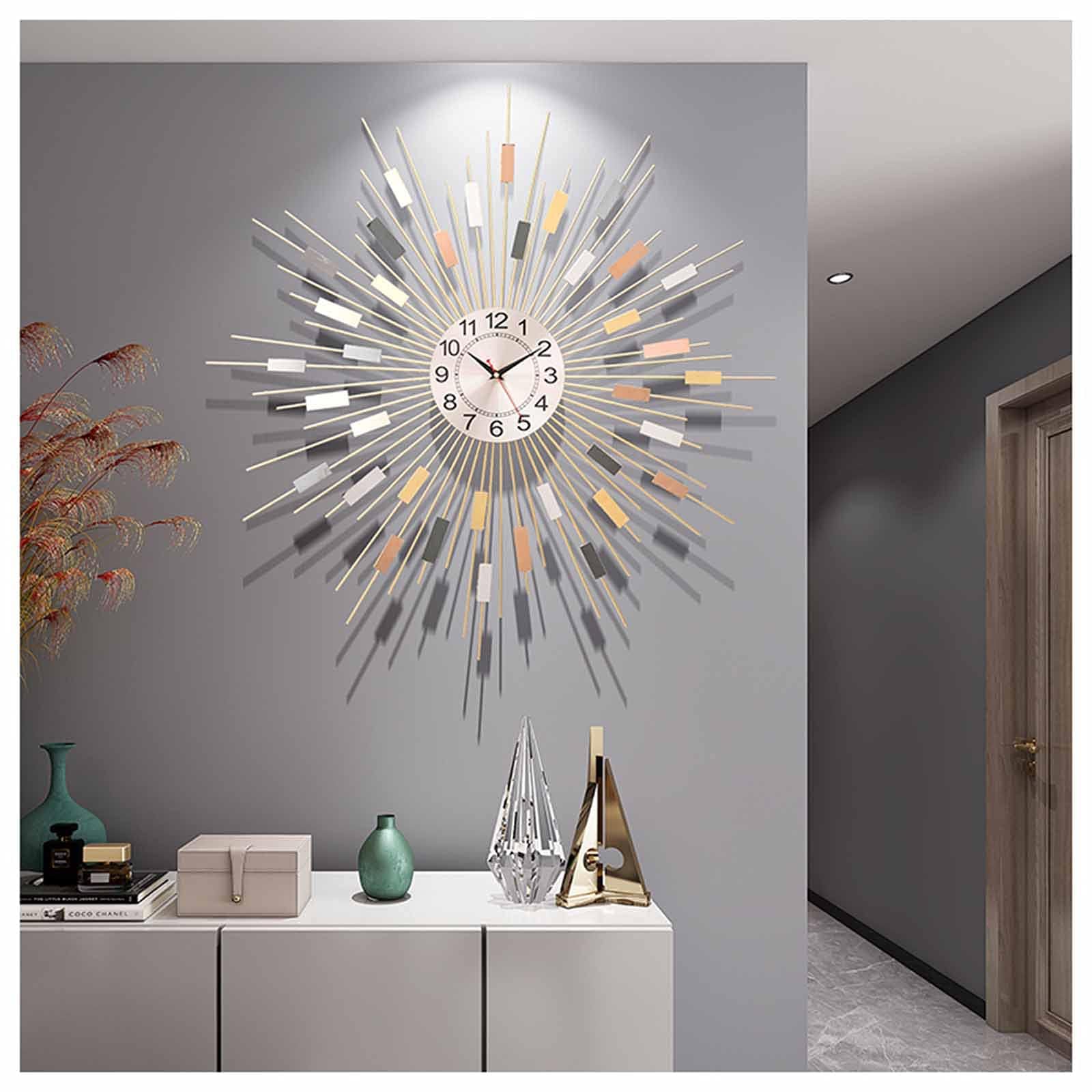 TBDdsd Wall clocks, Metal Dial Gold Wall Clock for Living Room, Non-Ticking Silent Sunburst - Modern Kitchen Decor for Bedrooms(60cm)