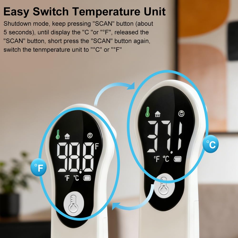 Thermomètre Frontal Sans Contact, Thermometre Bebe, Thermomètre Numérique Infrarouge pour Adultes, Lecture Précise avec Ecran LCD,°C/°F,Alerte Fièvre, Mesures Rapides et Précises (Crème)