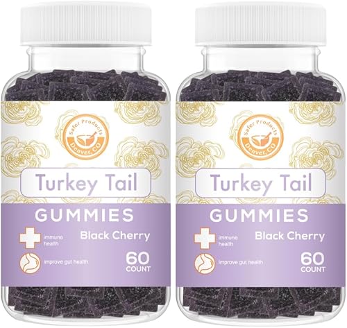 Safer Products Gomitas de hongos de cola de pavo pueden apoyar la salud inmunológica y el microbioma intestinal Sabor a cereza negra Veganas, sin