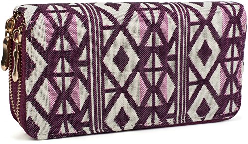 Preisvergleich Produktbild styleBREAKER Geldbörse mit Rauten Muster im Ethno Style, umlaufende Reißverschlüsse, Portemonnaie, Damen 02040051, Farbe:Violett