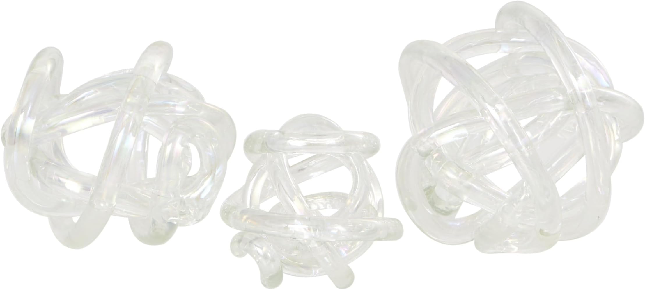 Deco 79 Glass Knot Decorative Sculpture Knotted Ball Home Decor Statues, Set of 3 Accent Figurines 5", 4", 4"W, Clear