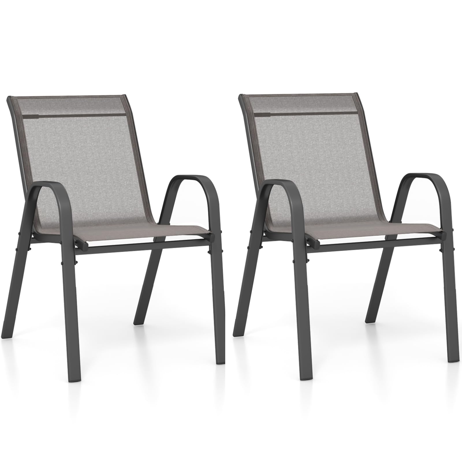 TANGZON Garden Dining Chairs Set of 2/4, Stackable Outdoor Armchairs with Armrests, Modern Accent Chairs for Balcony Poolside Backyard (Grey, 2PCS)