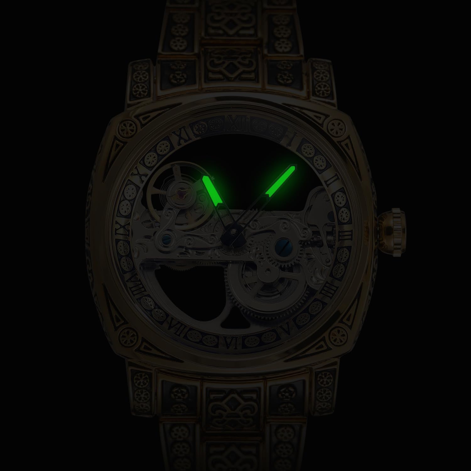 FORSINING Herren Skelettuhr Römische Zahlen Automatik Selbstaufzug Tourbillon Armbanduhr mit Edelstahlarmband
