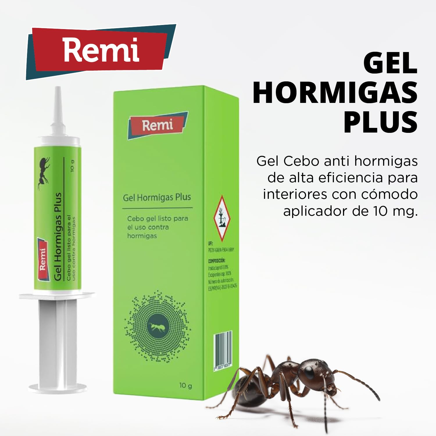 Remi Hogar Gel Hormigas Plus | Gel Insecticida Antihormigas en Jeringa | Cebo Insecticida Listo para Usar | Elimina Hormigas y el Hormiguero | Uso Interior | Alta Eficacia | Uso Doméstico