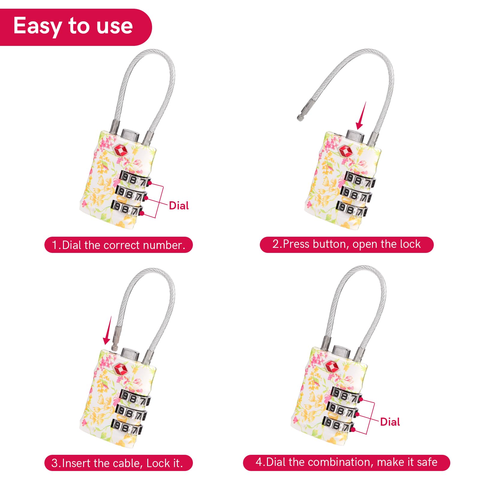 VIBRANZ-LAB - Set di 4 serrature TSA per bagagli approvate TSA serrature per bagagli. Queste serrature sono un must have per i viaggi internazionali, anche come serratura per armadietto da palestra,
