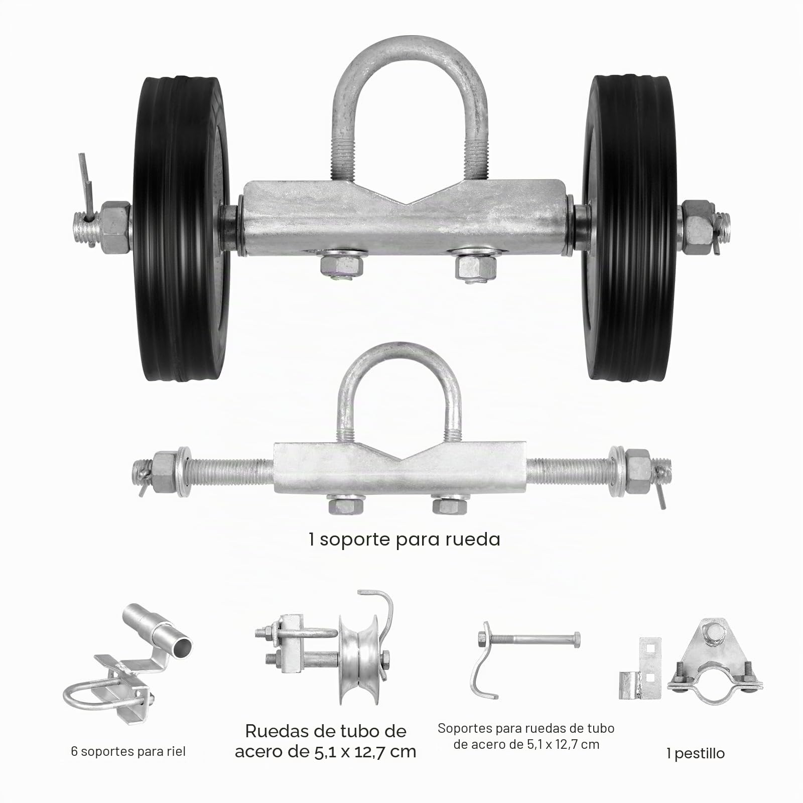 VEVOR Kit de Herrajes para Puerta Corrediza Soporte de Rueda con 2 Ruedas de 6" Rodillos de Puerta Corrediza para Marcos de Puerta con Rieles de Conexión Rodillo Guía para Puerta Corrediza 600 libras