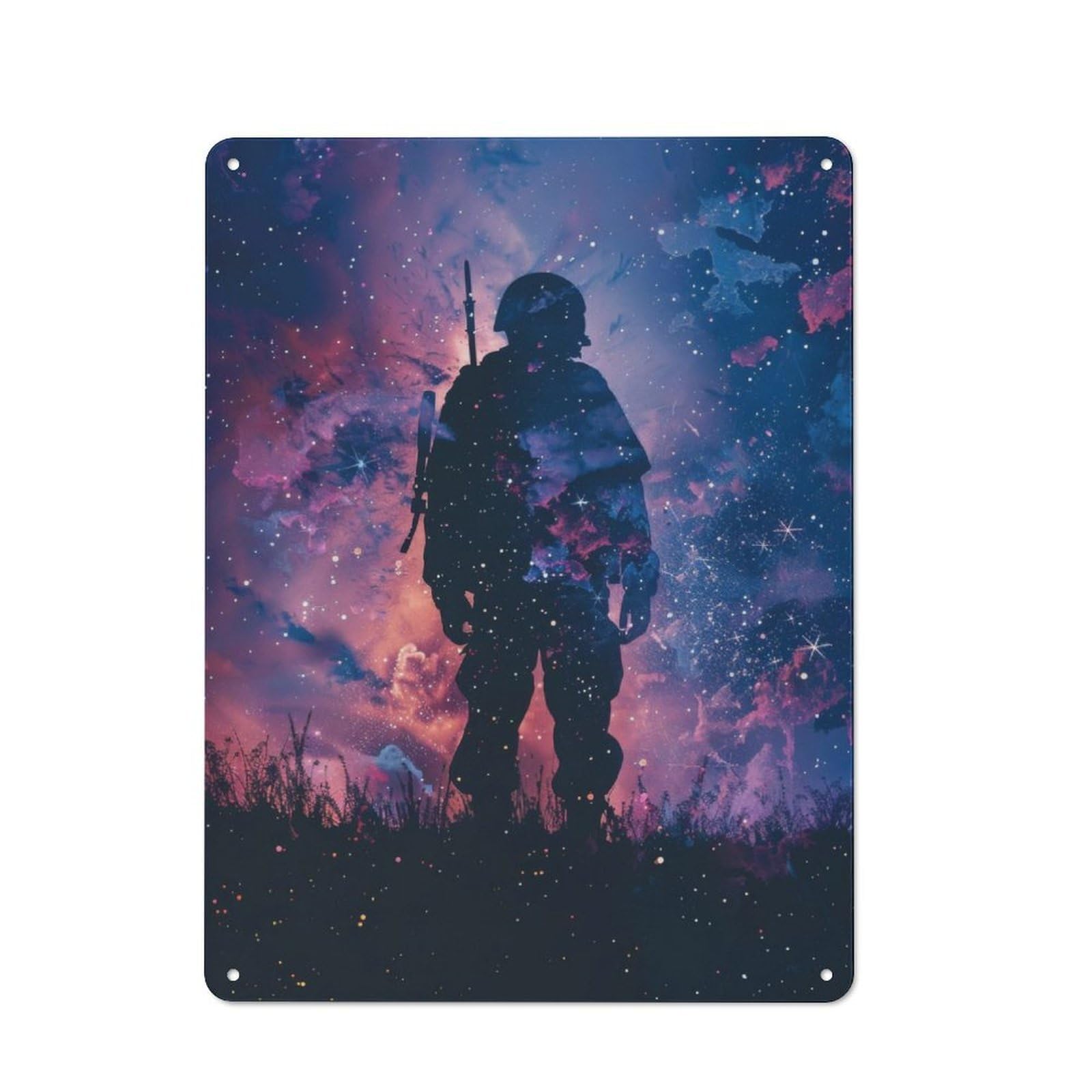 Junmoney Soldier Galaxy Silhouette Garden Style Tin Sign 40X30cm, Porch Wall Decor For Patio Bar, Workshop, Shed Or Kitchen