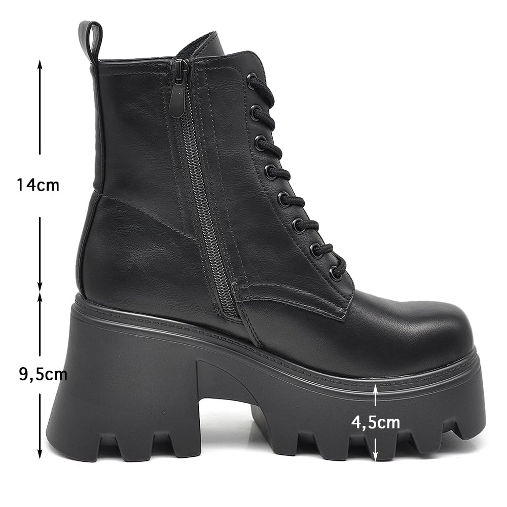 IF FASHION Stivaletti Tronchetti Anfibi da Donna In Pelle Sintetica Con Tacco Grosso Platform Zeppa Dippio Fondo Carrarmato MP752-1