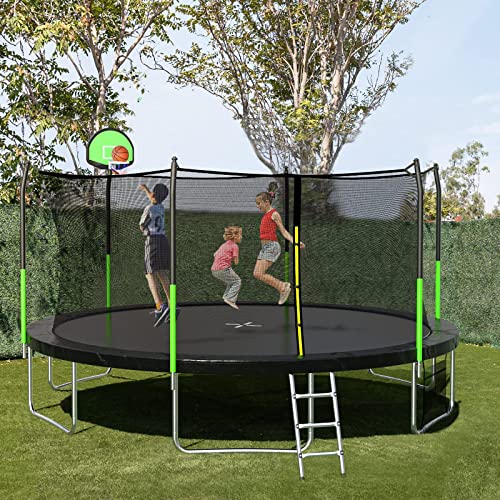 Image of SKOK 14FT Trampolines with Net, 400LBS Outdoor Trampolines for Kids with Basketball Hoop -ASTM Approved Trampoline for Children and Adults