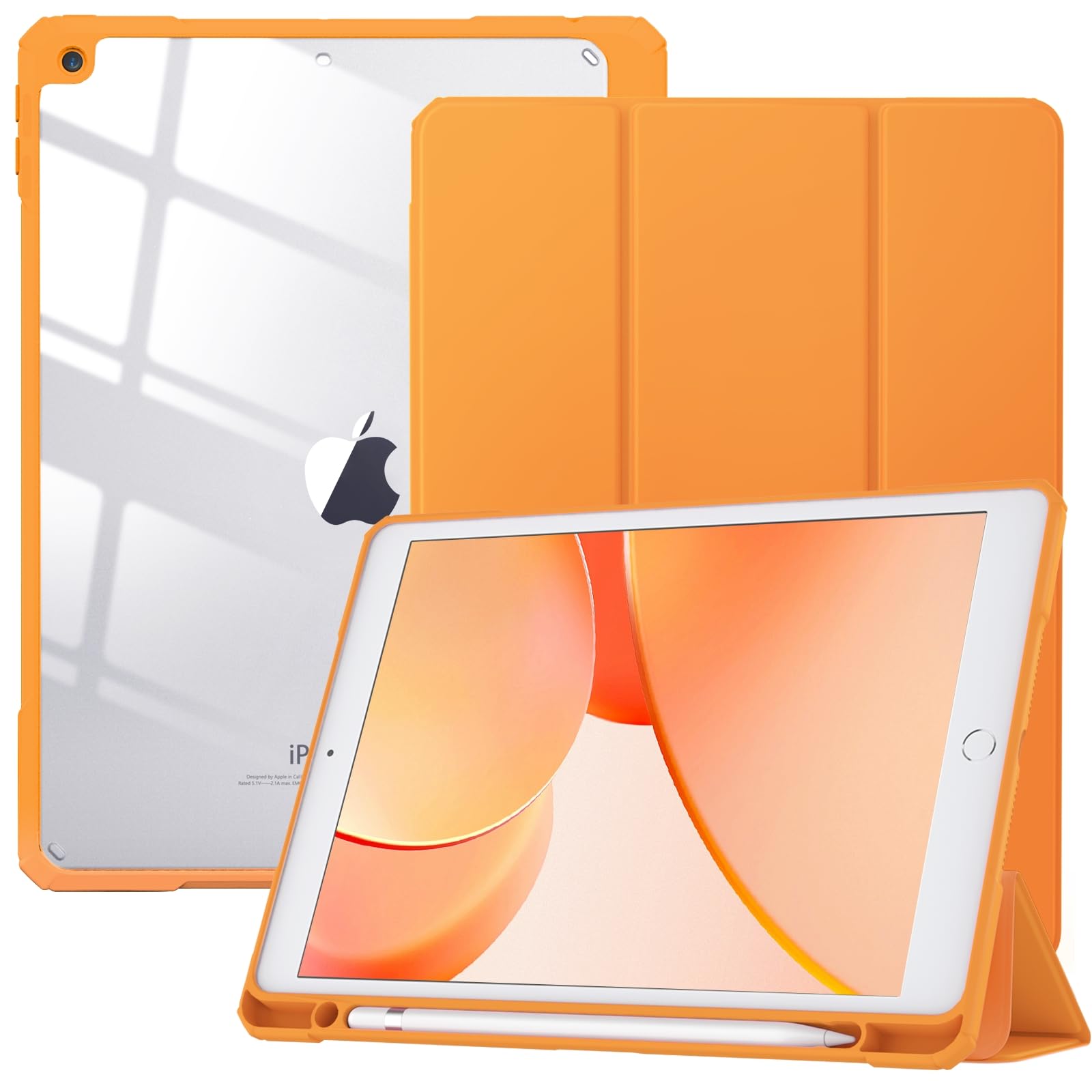 TiMOVO for iPad 9th Generation Case 2021, 10.2 inch iPad Case with Pencil Holder, Smart Stand Protective Clear Case Cover for iPad Case 9th/8th/7th (2021/2020/2019), Apricot