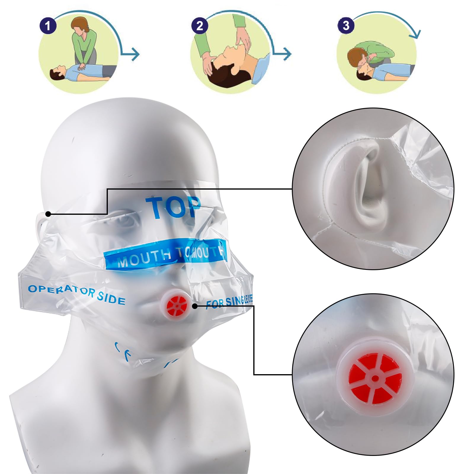 10 mascherine di respirazione portachiavi, maschera CPR, panno di ventilazione con valvola di ritegno, barriera respiratoria, maschera tascabile per primo soccorso o allenamento AED (rosso)