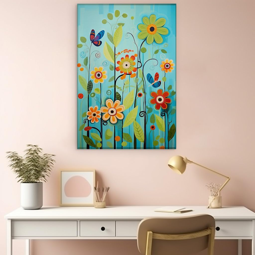 Canvas for Living room. Garden Splendor: A Digital Oasis of Vivid Hues and Fluttering Wings, 27 x 18 inch Canvas Wall Art - Contemporary Masterpieces - Modern Home Decor - 69x46 cm (27x18 inch)